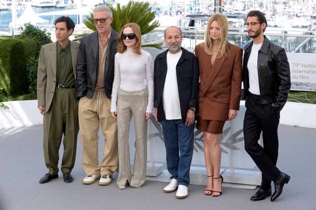 Adam Bessa, Vincent Cassel, Isabelle Huppert, Asghar Farhadi, Virginie Efira and Pierre Niney arrive at the Histoires Paralleles (Parallel Tales) photocall at the 79th annual Cannes Film Festival at Palais des Festivals on May 15, 2026 in Cannes, France.  CAN20260515799 RoccoxSpaziani