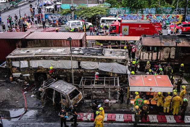 May 16, 2026, Bangkok, Bangkok, Thailand: May 16,2026,Bangkok,Thailand,General view of an accident site where a cargo train crashed with a public bus at the Makkasan airport rail link station. At least 8 people were killed and more than 25 people injured in the accident. Bangkok Thailand - ZUMAw215 20260516_zip_w215_006 Copyright: xWissarutxWeerasoponx