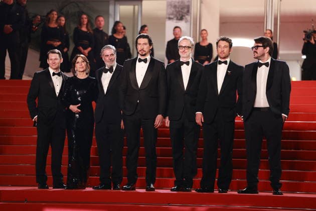 Cannes - Paper Tiger Red Carpet (L-R) Scott Morris, guest, Anthony Katagas, Adam Driver, James Gray, Miles Teller and Rodrigo Teixeira attend the Paper Tiger screening on the red carpet during the 79th annual Cannes Film Festival at Palais des Festivals on May 16, 2026 in Cannes, France. Photo by Jerome Domine ABACAPRESS.COM Cannes France  Copyright: xDominexJerome ABACAx