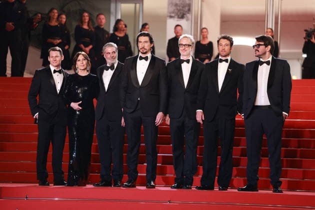 Cannes - Paper Tiger Red Carpet (L-R) Scott Morris, guest, Anthony Katagas, Adam Driver, James Gray, Miles Teller and Rodrigo Teixeira attend the Paper Tiger screening on the red carpet during the 79th annual Cannes Film Festival at Palais des Festivals on May 16, 2026 in Cannes, France. Photo by Jerome Domine ABACAPRESS.COM Cannes France  Copyright: xDominexJerome ABACAx