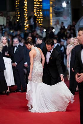 Cannes Paper Tiger Red Carpet EB US actress Keleigh Sperry and US actor Miles Teller during Paper Tiger Red Carpet during the 79th Cannes Film Festival in Cannes, France on May 16, 2026. Photo by Eliot Blondet ABACAPRESS.COM Cannes France France  Copyright: xBlondetxEliot ABACAx