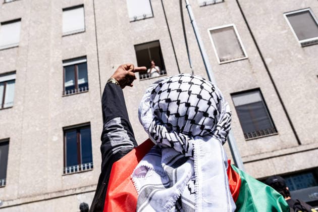 May 16, 2026, Milan, Lombardy, Italy: People take part in a national rally in support of Palestine on May 16, 2026, in Milan. The rally, organized in the run-up to the general strike on May 29, drew participants from all over Italy, and the organizers drew up 17 demands, including an end to the genocide, the termination of all economic agreements with Israel, and a halt to arms sales to Israel. Milan Italy  - ZUMAs377 20260516_znp_s377_019 Copyright: xPietroxStariccox