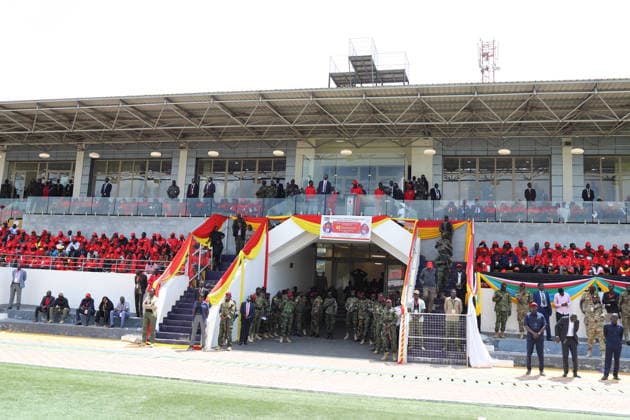 May 16, 2026, Juba, Ces Juba, South Sudan: Salva Kiir Mayardit addresses thousands of SPLM supporters during the 43rd anniversary celebration of the SPLM SPLA at Juba National Stadium Juba South Sudan  - ZUMAb132 20260516_zip_b132_002 Copyright: xSamirxBolx