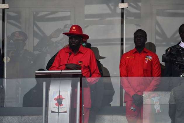 May 16, 2026, Juba, Ces Juba, South Sudan: Salva Kiir Mayardit addresses thousands of SPLM supporters during the 43rd anniversary celebration of the SPLM SPLA at Juba National Stadium Juba South Sudan  - ZUMAb132 20260516_zip_b132_006 Copyright: xSamirxBolx