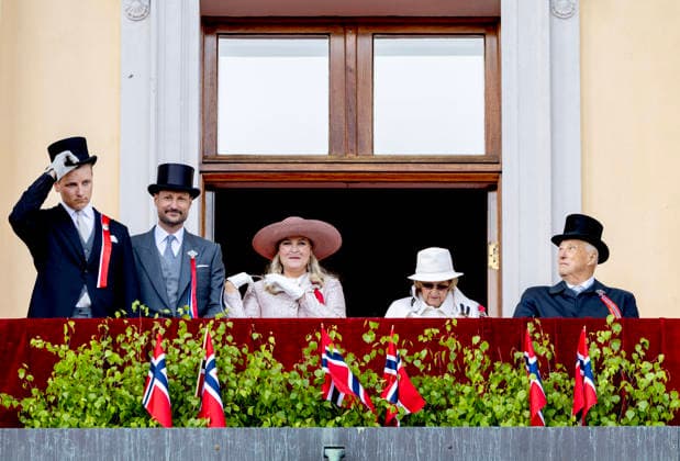 17-05-2026 Oslo Prince Sverre Magnus, Crown Princess Mette-Marit, Crown Prince Haakon, Queen Sonja and King Harald during the national day on the balcony of the royal palace in Oslo. Â  Copyright: xPPEx