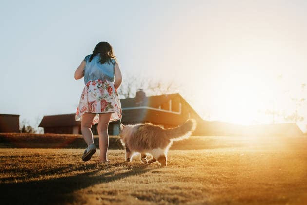 Girl and her Cat walking in Golden Hour Oklahoma City, Oklahoma, United States CR_KRRY260517-2015294-01 ,model released, Symbolfoto