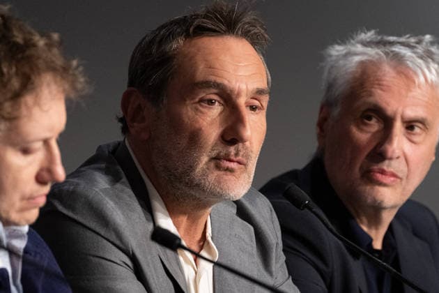 Cannes Moulin Press Conference NG Lars Eidinger, Laszlo Nemes and Gilles Lellouche attending the Press Conference for ‘Moulin’ in Cannes at Palais Des Festivals in Cannes, France on May 15 2026 as part of the 79th Cannes Film Festival. Photo by Nicolas Genin ABACAPRESS.COM Cannes France  Copyright: xGeninxNicolas ABACAx