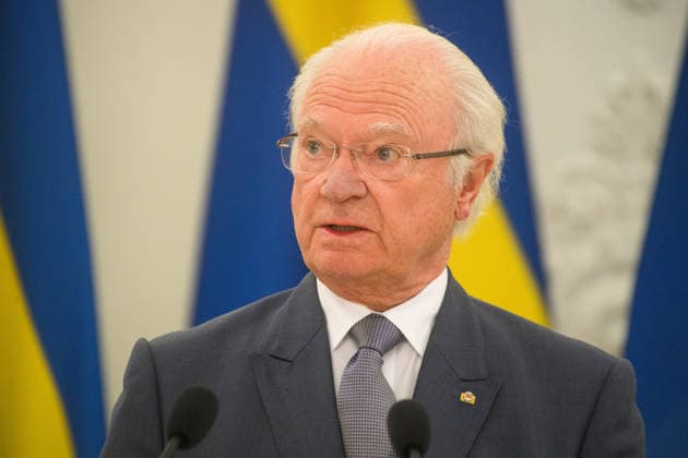 King Carl XVI Gustaf of Sweden - Lithuanian President Gitanas Nauseda meeting in Vilnius VILNIUS, LITHUANIA - MAY 18: King Carl XVI Gustaf of Sweden speaks during a press conference as he visits Lithuanian President Gitanas Nauseda and First Lady Diana Nausediene at the Presidential Palace in Vilnius, Lithuania on May 18, 2026. Yauhen Yerchak Anadolu Vilnius Lithuania. Editorial use only. Please get in touch for any other usage.  Copyright: x2026xAnadoluxYauhenxYerchakx