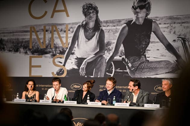 Internationale Filmfestspiele von Cannes, Moulin Pressekonferenz #5 79ème Festival International du Film de Cannes Press conference on the film Moulin 79th International Film Festival of Cannes Press conference on the film Moulin 456318 2026 05 18 Goldman, Alain Bourgoin, Louise Pansanel, Laetitia Lefebvre, Felix Nemes, Laszlo Lellouche, Gilles  Copyright: xEstellexCarlierx xStarfacex STAR_456318_008