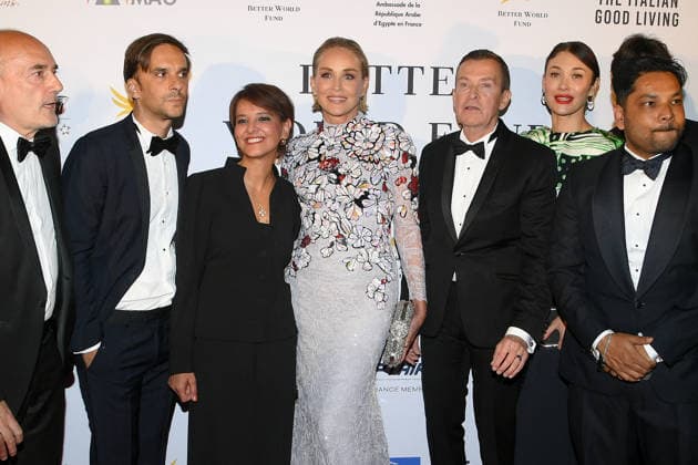 Cannes - Better World Fund Party Gilles Muzas, a guest, Najat Vallaud-Belkacem, Sharon Stone, Manuel Collas de La Roche, Olga Kurylenko and a guest attend The Better World Fund Gala Cannes 2026 on May 18, 2026 in Cannes, France. Photo by Lionel Urman ABACAPRESS.COM Cannes France  Copyright: xUrmanxLionel ABACAx