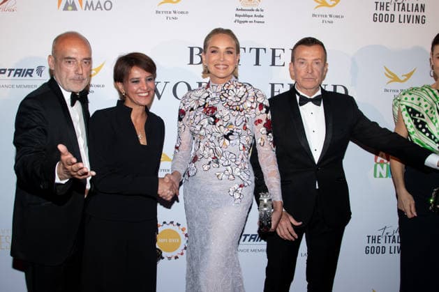 Cannes - Better World Fund Party Gilles Muzas, a guest, Najat Vallaud-Belkacem, Sharon Stone, Manuel Collas de La Roche, Olga Kurylenko and a guest attend The Better World Fund Gala Cannes 2026 on May 18, 2026 in Cannes, France. Photo by Lionel Urman ABACAPRESS.COM Cannes France  Copyright: xUrmanxLionel ABACAx