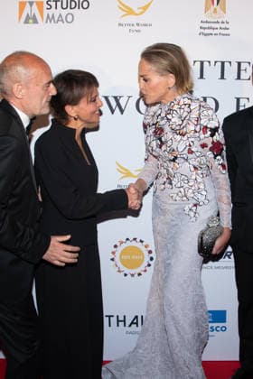 79ème Festival International du Film de Cannes Soirée Better World Fund Gala Gilles Muzas, Najat Vallaud Belkacem, Sharon Stone and Manuel Collas de La Roche attend The Better World Fund Gala Cannes 2026 on May 18, 2026 in Cannes, France 456373 2026 05 18  Copyright: xL.Urmanx xStarfacex STAR_456373_017