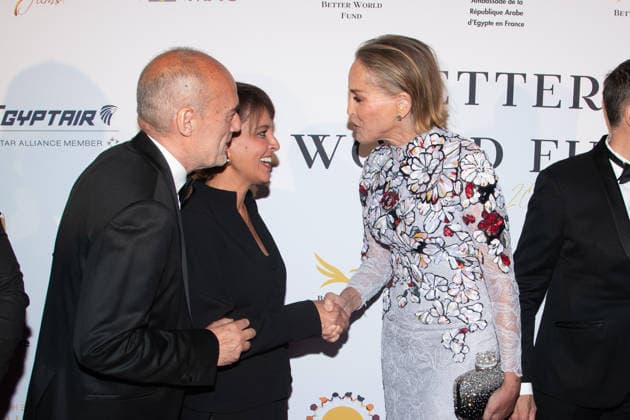 79ème Festival International du Film de Cannes Soirée Better World Fund Gala Gilles Muzas, Najat Vallaud Belkacem, Sharon Stone and Manuel Collas de La Roche attend The Better World Fund Gala Cannes 2026 on May 18, 2026 in Cannes, France 456373 2026 05 18  Copyright: xL.Urmanx xStarfacex STAR_456373_018