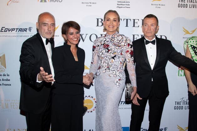 79ème Festival International du Film de Cannes Soirée Better World Fund Gala Gilles Muzas, Najat Vallaud Belkacem, Sharon Stone and Manuel Collas de La Roche attend The Better World Fund Gala Cannes 2026 on May 18, 2026 in Cannes, France 456373 2026 05 18  Copyright: xL.Urmanx xStarfacex STAR_456373_019