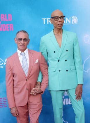 Adam Shankman and RuPaul attend the Los Angeles premiere of Stop! That Train! at Harmony Gold on Monday, May 18, 2026. Storyline: Two train stewardess BFFs switch from a dull railway to the luxurious Glamazonian Express. During a massive storm, they must work with snooty first-class crew and President Gagwell to prevent disaster in LA.  LAP20260518606 GREGxGRUDT