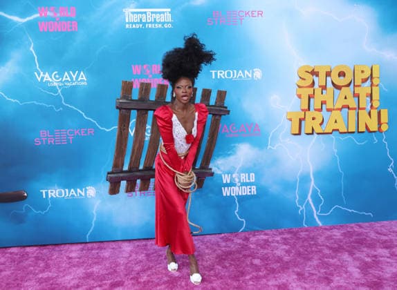 Symone attends the Los Angeles premiere of Stop! That Train! at Harmony Gold on Monday, May 18, 2026. Storyline: Two train stewardess BFFs switch from a dull railway to the luxurious Glamazonian Express. During a massive storm, they must work with snooty first-class crew and President Gagwell to prevent disaster in LA.  LAP20260518623 GREGxGRUDT