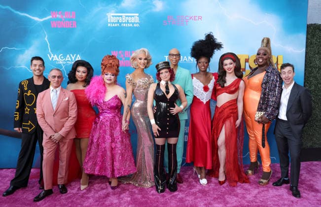 Matt Rogers, Adam Shankman, Jujubee, Ginger Minj, Brooke Lynn Hytes, Rachel Bloom, RuPaul, Marty Lauter, Latrice Royale and Brian Jordan Alvarez attend the Los Angeles premiere of Stop! That Train! at Harmony Gold on Monday, May 18, 2026. Storyline: Two train stewardess BFFs switch from a dull railway to the luxurious Glamazonian Express. During a massive storm, they must work with snooty first-class crew and President Gagwell to prevent disaster in LA. LAP20260518687 GREGxGRUDT