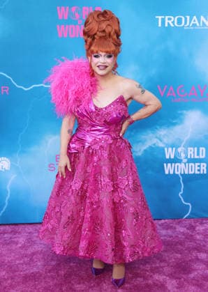 Ginger Minj attends the Los Angeles premiere of Stop! That Train! at Harmony Gold on Monday, May 18, 2026. Storyline: Two train stewardess BFFs switch from a dull railway to the luxurious Glamazonian Express. During a massive storm, they must work with snooty first-class crew and President Gagwell to prevent disaster in LA.  LAP20260518661 GREGxGRUDT