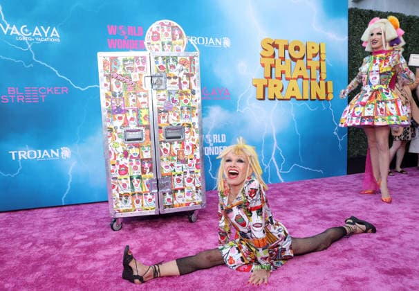 Katy Bahm and Betsey Johnson attend the Los Angeles premiere of Stop! That Train! at Harmony Gold on Monday, May 18, 2026. Storyline: Two train stewardess BFFs switch from a dull railway to the luxurious Glamazonian Express. During a massive storm, they must work with snooty first-class crew and President Gagwell to prevent disaster in LA.  LAP20260518671 GREGxGRUDT