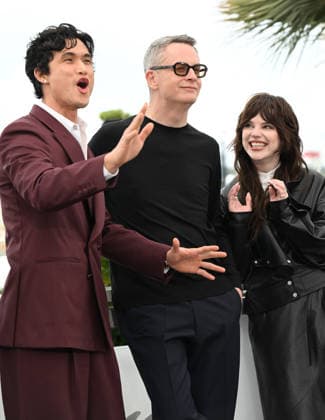Danish director Nicolas Winding Refn, American actress Sophie Thatcher and actor Charles Melton attend a photo call for Her Private Hell at the 79th Cannes Film Festival in Cannes, France on Tuesday, May 19, 2026.  CAN20260519122 RUNExHELLESTAD
