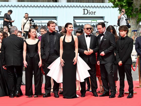 IPA84866230 - Cannes, 79th Cannes Film Festival 2026, Evening 8. Red Carpet Minotaur. Pictured are Varvara Shmykova, Yuriy Zavalnyouk, Iris Lebedeva, Andrey Zvyagintsev, Dmitriy Mazurov  Copyright: xManuelexMangiarottix xPoolxPhotoxEventsx07x 84866230