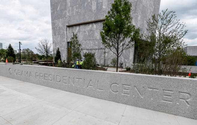 Landscapers put the finishing touches on the Obama Presidential Center in Chicago, Illinois, on Tuesday, May 19, 2026. The grand opening of the center will take place on June 18 and the public opening will be June 19th.  CHI20260519813 TANNENxMAURY