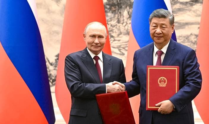 China Russia 9169437 20.05.2026 Russian President Vladimir Putin and Chinese President Xi Jinping attend a signing ceremony following a meeting in expanded format at the Great Hall of the People in Beijing, China. Kristina Solovyova Sputnik Beijing China  Copyright: xKristinaxSolovyovax