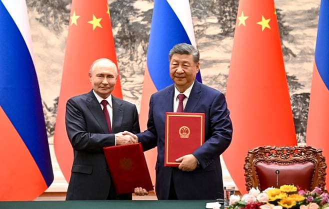 China Russia 9169465 20.05.2026 Russian President Vladimir Putin and Chinese President Xi Jinping attend a signing ceremony following a meeting in expanded format at the Great Hall of the People in Beijing, China. Kristina Solovyova Sputnik Beijing China  Copyright: xKristinaxSolovyovax