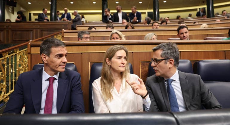 First session of control to the Government in the Congress after Zapateros imputation I D The President of the Government, Pedro Sánchez, the Third Vice-President and Minister for Ecological Transition and the Demographic Challenge, Sara Aagesen, and the Minister of the Presidency, Justice and Relations with the Courts, Félix Bolanos, during a session of control to the Government, in the Congress of Deputies, on May 20, 2026, in Madrid Spain The Government faces the first control session after the imputation of Zapatero for alleged crimes of criminal organization and influence peddling and the Andalusian elections. In addition, Marlaska will face the opposition after the death of two civil guards in Huelva and the deputies will vote on whe  Copyright: xMartaxFernandezx 7535898
