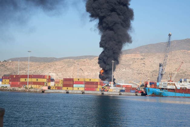 Fire declared in the Pechina Dock of the Port of Almeria Image of the fire declared in a container area of the Pechina Dock of the Port of Almeria On May 20, 2026 in Almeria Andalusia, Spain Several fire departments have moved to the Pechina Quay of the Port of Almeria after a fire broke out in an area where material and containers were stored and where work had been authorized for the handling and cutting of steel. So far, no personal injuries have been reported 20 MAY 2026 Marian Leó Almeria Andalucia, Spain Almeria Andalucia, Spain Spain Spain  Copyright: xMarianxLeonx 7536000