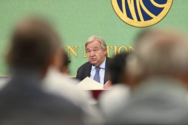 UN Secretary-General Antonio Guterres press conference in Tokyo TOKYO, JAPAN - MAY 20: United Nations Secretary-General Antonio Guterres speaks during a press conference at the Japan National Press Club in Tokyo, Japan, on May 20, 2026. Guterres is visiting Japan as Tokyo hosts, for the first time in Asia, a meeting of the United Nations System Chief Executives Board for Coordination, and as Japan marks 70 years since joining the United Nations. David Mareuil Anadolu Tokyo Japan. Editorial use only. Please get in touch for any other usage.  Copyright: x2026xAnadoluxDavidxMareuilx