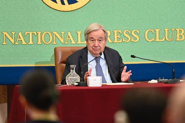 UN Secretary-General Antonio Guterres press conference in Tokyo TOKYO, JAPAN - MAY 20: United Nations Secretary-General Antonio Guterres speaks during a press conference at the Japan National Press Club in Tokyo, Japan, on May 20, 2026. Guterres is visiting Japan as Tokyo hosts, for the first time in Asia, a meeting of the United Nations System Chief Executives Board for Coordination, and as Japan marks 70 years since joining the United Nations. David Mareuil Anadolu Tokyo Japan. Editorial use only. Please get in touch for any other usage.  Copyright: x2026xAnadoluxDavidxMareuilx