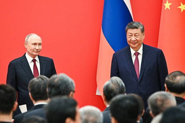 CHINA, BEIJING - MAY 20, 2026: Vladimir Putin (L), President of Russia, and his counterpart Xi Jinping of China attend a ceremony to declare 2026 and 2026 the Cross Years of Russian-Chinese Cooperation in Education at the Great Hall of the People. Putin s official visit marks 25 years since the 2001 Treaty of Good Neighbourliness and Friendly Cooperation between Russia and China. Kristina Solovyova POOL TASS  92774230