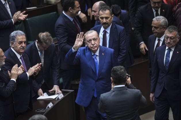 Turkish President and Leader of the Justice and Development (AK) Party Recep Tayyip Erdogan ANKARA, TURKIYE - MAY 20: Turkish President and Leader of the Justice and Development (AK) Party Recep Tayyip Erdogan greets the party members during his party s group meeting at the Turkish Grand National Assembly in Ankara, Turkiye on May 20, 2026. Dilara Irem Sancar Anadolu Ankara Turkey. Editorial use only. Please get in touch for any other usage.  Copyright: x2026xAnadoluxDilaraxIremxSancarx