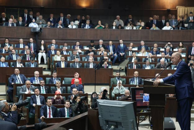 AK Party Group Meeting in Ankara ANKARA, TURKIYE - MAY 20: (----EDITORIAL USE ONLY MANDATORY CREDIT - TURKISH PRESIDENCY MURAT KULA HANDOUT - NO MARKETING NO ADVERTISING CAMPAIGNS - DISTRIBUTED AS A SERVICE TO CLIENTS----) Turkish President and Leader of the Justice and Development (AK) Party Recep Tayyip Erdogan greets the party members during his party s group meeting at the Turkish Grand National Assembly in Ankara, Turkiye on May 20, 2026. TUR Presidency Murat Kula Anadolu Ankara Turkey. Editorial use only. Please get in touch for any other usage.  Copyright: x2026xAnadoluxTURxPresidency MuratxKulax
