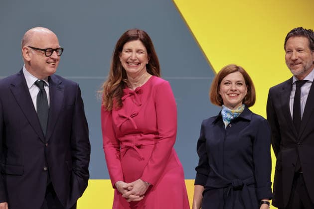 20.05.2026, DEU, Wiesbaden Hauptversammlung Commerzbank AG im Congresszentrum in Wiesbaden Bettina Orlopp, Vorsitzende des Vorstandes der Commerzbank AG v.l. Bernhard Spalt, Mitglied des Vorstandes, Sabine Minarsky, Mitglied des Vorstandes, Thomas Schaufler, Mitglied des Vorstandes, *** 20 05 2026, DEU, Wiesbaden Annual General Meeting Commerzbank AG at the Congress Center in Wiesbaden Bettina Orlopp, Chairwoman of the Board of Managing Directors of Commerzbank AG f l Bernhard Spalt, Member of the Board of Managing Directors, Sabine Minarsky, Member of the Board of Managing Directors, Thomas Schaufler, Member of the Board of Managing Directors,