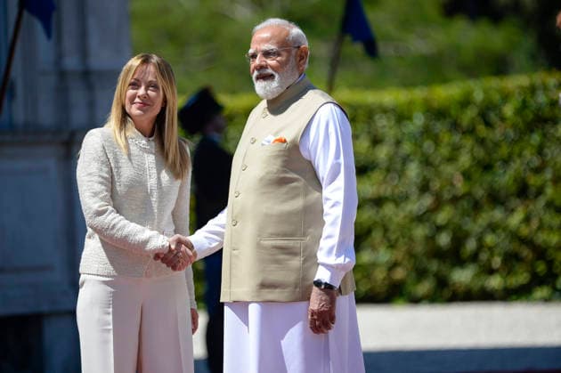 IPA84893010 - Rome The Prime Minister s Office meets with the Prime Minister of India at Villa Pamphilj. In the photo Giorgia Meloni Narendra Modi  Copyright: xSTEFANOxCAROFEIx xSTEFANOxCAROFEIx xFOTOGRAMMAx 84893010