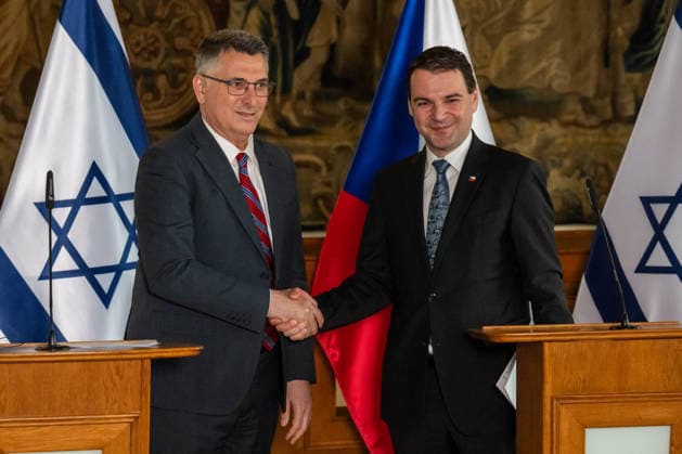 Press conference on talks between Czech and Israeli foreign ministers, Petr Macinka (right) and Gideon Saar (left) in Prague, Czech Republic, May 20, 2026. (CTKxPhoto OndrejxDeml) CTKPhotoP2026052005232  CTKPhotoP2026052005232