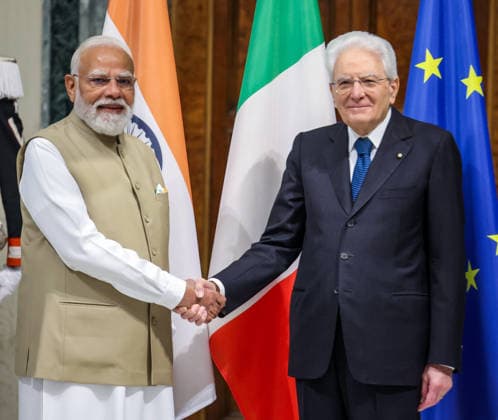 Prime Minister Narendra Modi meets Italian President Sergio Mattarella Rome Italy , May 20 (ANI): Prime Minister Narendra Modi meets Italian President Sergio Mattarella, in Rome on Wednesday. (DPR PMO ANI Photo) Rome Italy Copyright: xANIx ANI_20260520122