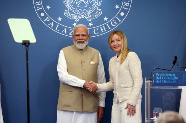 IPA84895356 - Rome, Italy May 20, 2026: Joint statements by Giorgia Melonie and Narendra Modi at the end of the meeting. Prime Minister Giorgia Meloni meets with Prime Minister of India Narendra Modi to further strengthen the strategic partnership between Italy and India at Villa Doria Pamphilj for a discussion on economy, innovation, energy and international cooperation.  Copyright: xmarcoxiacobuccix xmarcoxiacobuccix 84895356