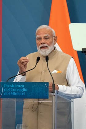 Giorgia Meloni and Narendra Modi At Press Conference - Rome Italian Prime Minister Giorgia Meloni and Indian Prime Minister Narendra Modi meet journalists during a press conference at Villa Pamphilj in Rome, Italy on May 20, 2026. Photo by Andrea Bracaglia ABACAPRESS.COM Rome Italy Italy  Copyright: xBracagliaxAndrea ABACAx