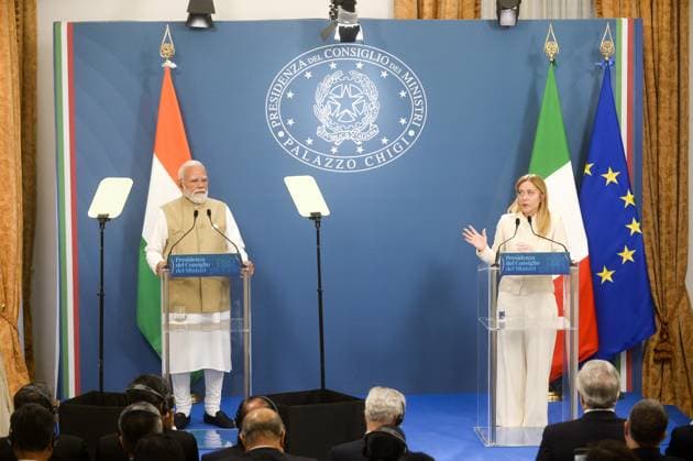 Foto IPP Marco Mattei Roma 20 05 2026 La Presidente del Consiglio incontra il Primo Ministro dell India. Dichiarazioni alla stampa Nella foto Giorgia Meloni con Narendra Modi Italy Photo Press - World Copyright . *** Photo IPP Marco Mattei Rome 20 05 2026 Prime Minister meets with Prime Minister of India Press statements Pictured is Giorgia Meloni with Narendra Modi Italy Photo Press World Copyright 