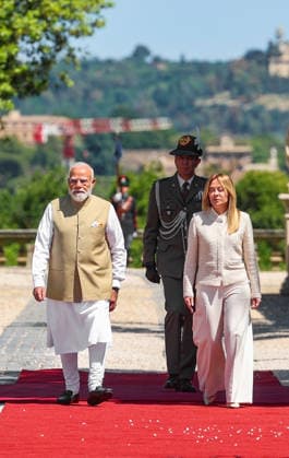RECORD DATE NOT STATED PM Modi attends delegation-level talks with Prime Minister Giorgia Meloni of Italy Rome Italy , May 20 (ANI): Prime Minister Narendra Modi and Italian Prime Minister Giorgia Meloni as he arrives to attend delegation-level talks, in Rome on Wednesday. (DPR PMO ANI Photo) Rome Italy Copyright: xANIx ANI_20260520204