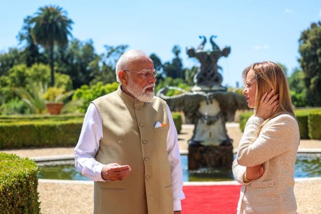 RECORD DATE NOT STATED PM Modi attends delegation-level talks with Prime Minister Giorgia Meloni of Italy Rome Italy , May 20 (ANI): Prime Minister Narendra Modi in a conversation with Italian Prime Minister Giorgia Meloni as he arrives to attend delegation-level talks, in Rome on Wednesday. (DPR PMO ANI Photo) Rome Italy Copyright: xANIx ANI_20260520208