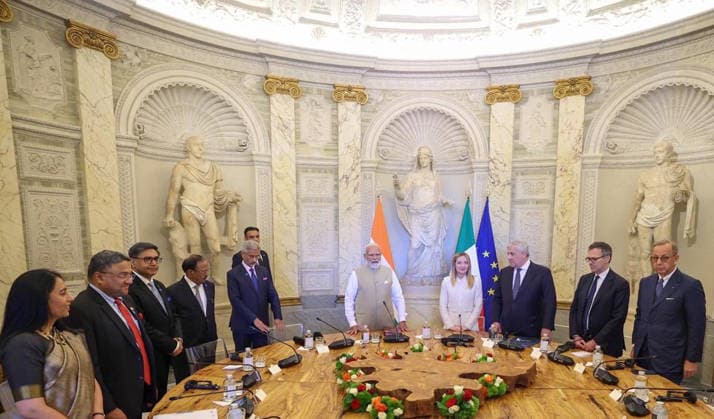 RECORD DATE NOT STATED PM Modi attends delegation-level talks with Prime Minister Giorgia Meloni of Italy Rome Italy , May 20 (ANI): Prime Minister Narendra Modi and Italian Prime Minister Giorgia Meloni during delegation-level talks, in Rome on Wednesday. (DPR PMO ANI Photo) Rome Italy Copyright: xANIx ANI_20260520238