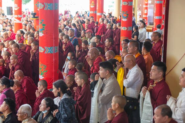 May 20, 2026, Palampur, Dharamshala, India: Tibetan budhist monks, novice monks and tibetan followers watching to Tibetan spiritual Leader the Dalai Lama (not in picture) leaving the temple after end of a long life prayer offered to him by Central Dokham Chushi Gangdrug and Himalayan Buddhist Cultural Association at the Main Tibetan Temple in Mcleodganj, Dharamshala ..NOTE: EDITORIAL USE ONLY. Palampur India - ZUMAb235 20260520_zip_b235_008 Copyright: xShaileshxBhatnagarx