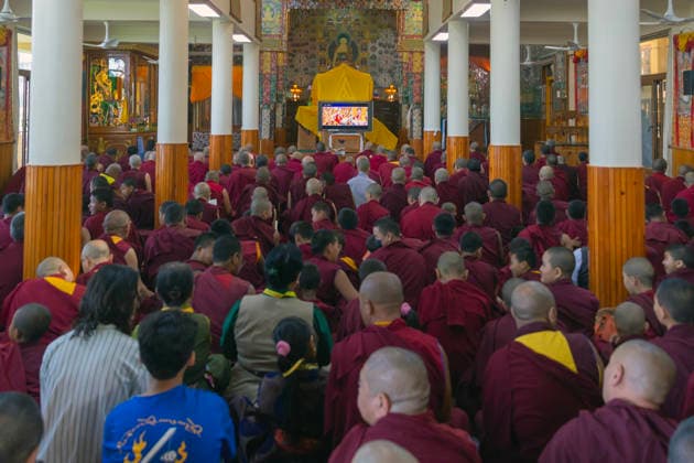 May 20, 2026, Palampur, Dharamshala, India: Tibetan Buddhist nuns and monks watching Tibetan spiritual Leader the Dalai Lama on TV scree during a Long Life Prayer offered to him by Central Dokham Chushi Gangdrug and Himalayan Buddhist Cultural Association at the Main Tibetan Temple in Mcleodganj, Dharamshala ..NOTE: EDITORIAL USE ONLY. Palampur India - ZUMAb235 20260520_zip_b235_006 Copyright: xShaileshxBhatnagarx