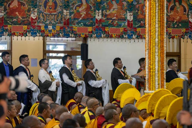 May 20, 2026, Palampur, Dharamshala, India: Members of Central Dokham Chushi Gangdrug and Himalayan Buddhist Cultural Association standing with offering during a Long Life Prayer offered to Tibetan spiritual Leader the Dalai Lama by Central Dokham Chushi Gangdrug and Himalayan Buddhist Cultural Association at the Main Tibetan Temple in Mcleodganj, Dharamshala ..NOTE: EDITORIAL USE ONLY. Palampur India - ZUMAb235 20260520_zip_b235_003 Copyright: xShaileshxBhatnagarx