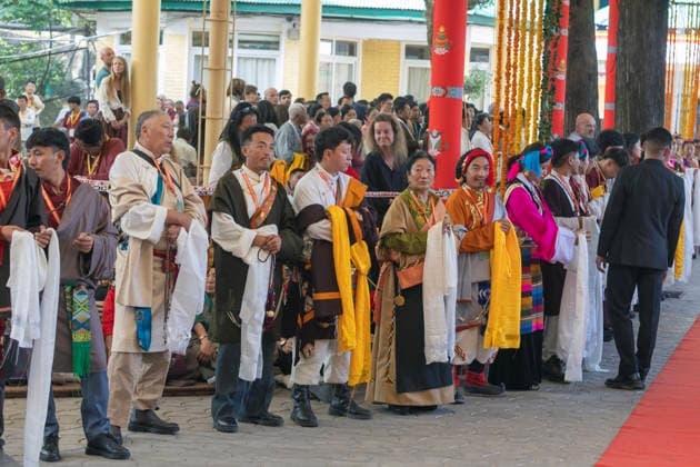 May 20, 2026, Palampur, Dharamshala, India: Members of Central Dokham Chushi Gangdrug and Himalayan Buddhist Cultural Association standing with ceremonial scarf to welcome Tibetan spiritual Leader the Dalai Lama during a Long Life Prayer offered to him by Central Dokham Chushi Gangdrug and Himalayan Buddhist Cultural Association at the Main Tibetan Temple in Mcleodganj, Dharamshala ..NOTE: EDITORIAL USE ONLY. Palampur India  - ZUMAb235 20260520_zip_b235_017 Copyright: xShaileshxBhatnagarx