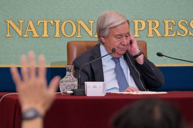 UN Secretary-General Antonio Guterres attend a press conference in Tokyo, Japan on Wednesday, May 20, 2026.  TKP2026052018 KEIZOxMORI